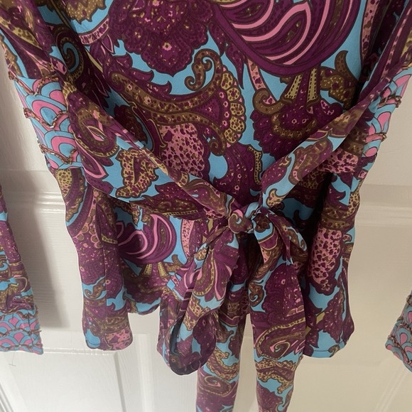 Plenty By Tracy Reese Beaded Silk Long Bell Sleeve Tie Back Blouse Top Size 4 - Picture 10 of 13